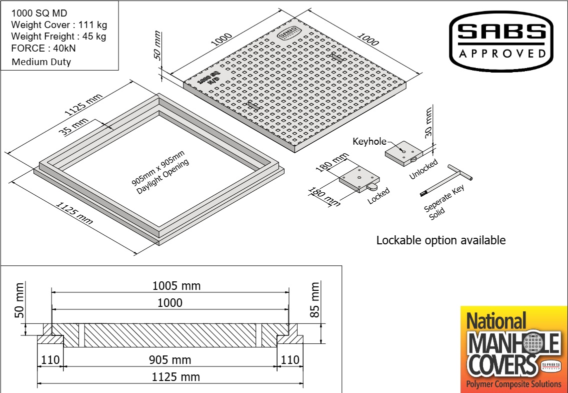 1000 SQ Medium Duty Manhole Cover and Frame - Image 3